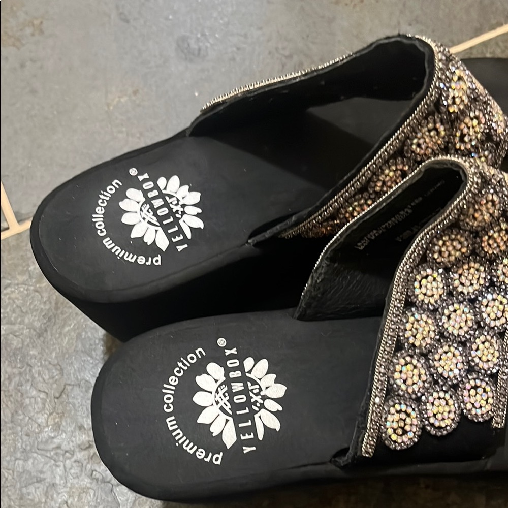 Yellow Box Black Rhinestone Sandals - Picture 2 of 2